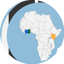 Africa with Ghana, Kenya and Côte d'Ivoire highlighted
